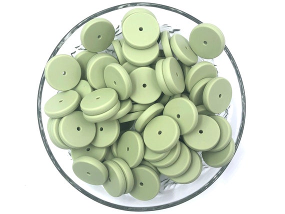 NEW! 25mm Sage Coin Silicone Beads, Flat Silicone Beads, Disc