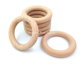 80mm Natural BEECH Wood Rings,  3" Natural Unfinished Round Wood Rings,  Natural Wooden Rings, Wood Circle Ring