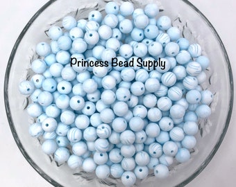 9mm Blue Marble Silicone Beads