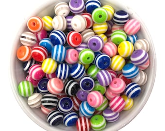 12mm Mixed Color Striped Beads Set of 20 or 50,  Chunky Bubble Gum Beads, Gumball Beads, Acrylic Beads