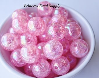 20mm Pink Crackle Chunky Acrylic Beads