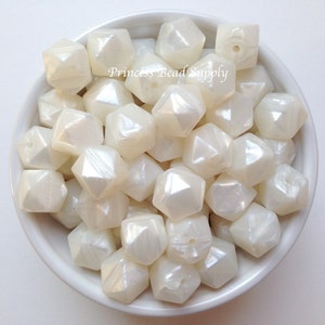 14mm Metallic Pearl White MINI Hexagon Silicone Beads, Mini Pearl White Hexagon Silicone Beads