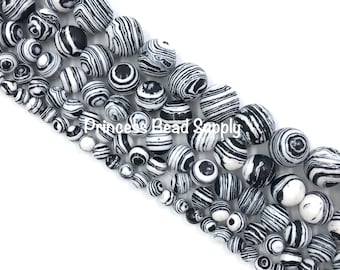 Black and White Malachite Beads, Gemstone Beads, 4mm, 6mm, 8mm, 10mm, 12mm