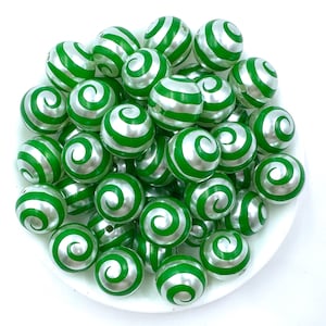 20mm Green Swirl Printed Acrylic Beads