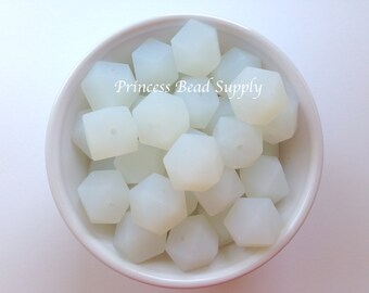 17mm Clear White Hexagon Silicone Beads