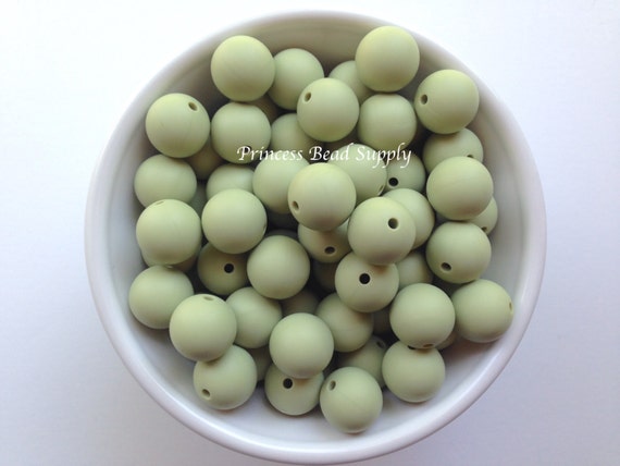 15mm Sage Green Silicone Beads