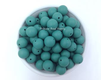 15mm Pine Green Silicone Beads,  Round Silicone Beads,   Silicone Beads