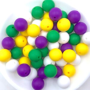 White, Kelly Green, Yellow, and Royal Purple Silicone Bulk Bead Mix