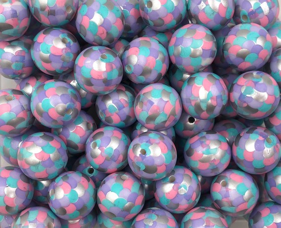 20mm Mermaid Chunky Beads, Purple, Aqua, Pink & Gold Mermaid Chunky Beads,  Mermaid Beads, Acrylic Beads