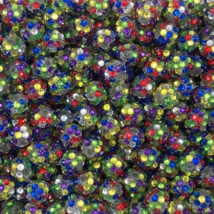 12mm Rainbow Confetti Rhinestone Beads, Rainbow Confetti AB Rhinestone Mini Chunky Beads Set of 10 20 or 50,  Beads