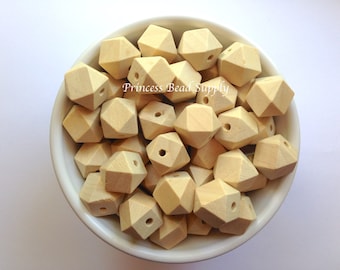 16mm Natural Wood Hexagon Beads,  Wood Hexagon Beads, Natural Unfinished Wood Beads,  Natural Wooden Beads