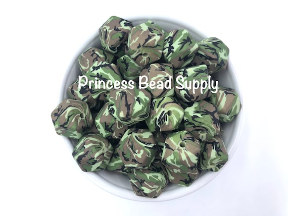 17mm Camo Print Hexagon Silicone Beads