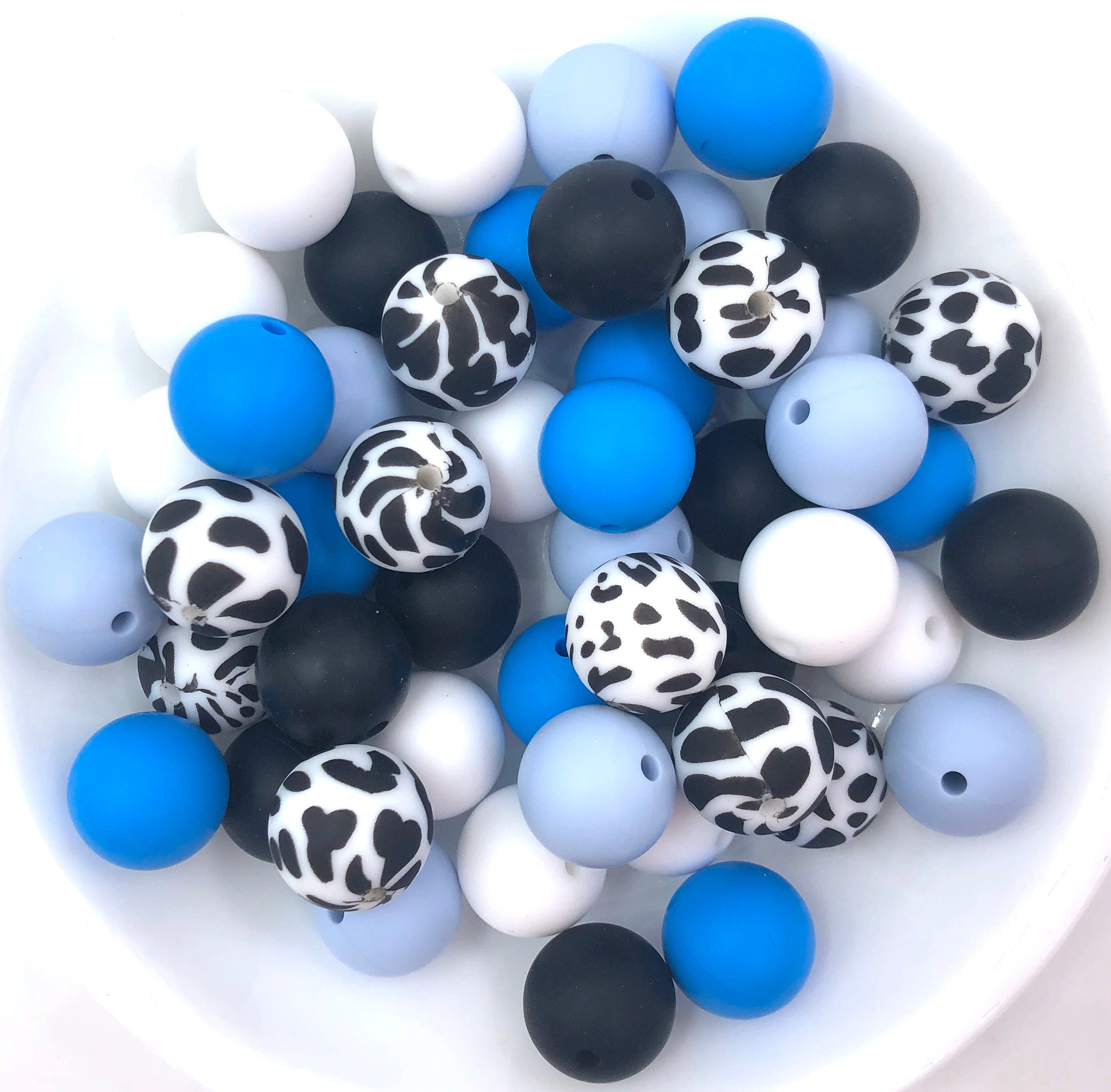 Shades of Turquoise Leopard Silicone Bead Mix, 50 or 100 BULK Round  Silicone Beads