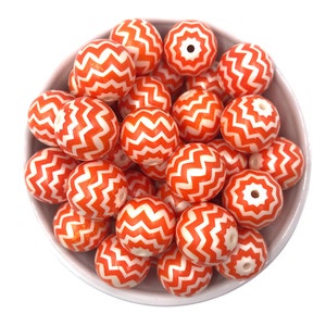 20mm Orange Chevron Pearl Chunky Beads Set of 10,  Beads,  Acrylic Beads