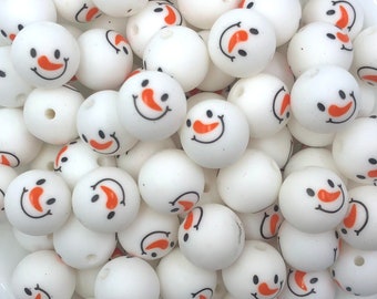 15mm Snowman Face Printed Silicone Beads