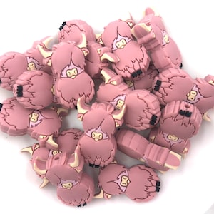 Dusty Rose Highland Cow Silicone Beads Cow Silicone Beads 