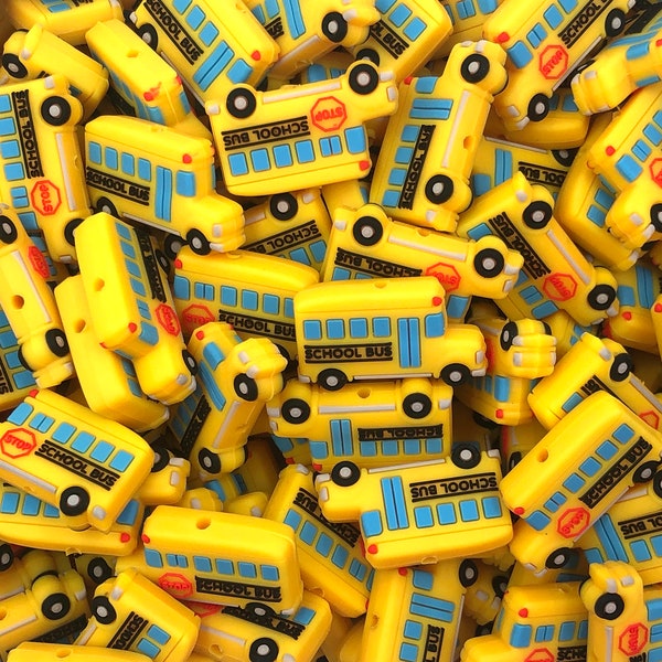 School Bus Silicone Focal Beads,  School Bus Shaped Silicone Beads, Teacher Silicone Beads,  Wholesale Silicone, Silicone Beads
