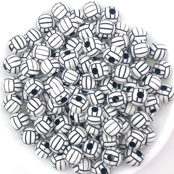 12mm Volleyball Printed Beads Set of 10 or 20,  12mm Volleyball Beads, Mini Chunky Beads, Chunky Bubble Gum Beads, Acrylic Beads