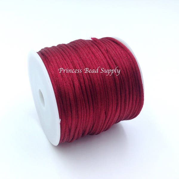 SALE--25 Yards of 1.5mm Maroon Satin Nylon Cord, Dark Red Satin Nylon Cord, Bulk Satin Nylon Cord