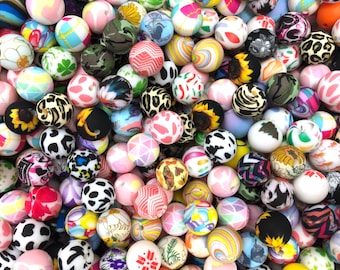 BULK 15mm Assorted Printed Round Silicone Bead Mix