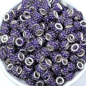 Large Hole Crystal Rhinestone Rondelle Spacer Beads--Purple, Sparkly Crystal Rondelle Spacer Beads, Rhinestone Rondelle Spacer
