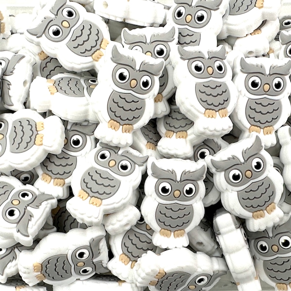 New!  White Owl Silicone Focal Beads,   Owl Silicone Beads,  Owl Shaped Silicone Beads,  Wholesale Silicone, Silicone Beads