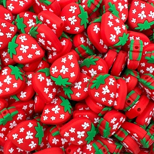 Red Strawberry Blossom Silicone Focal Beads,  Red Strawberry Silicone Beads,  Silicone Beads,  Silicone Loose Beads, Wholesale Silicone