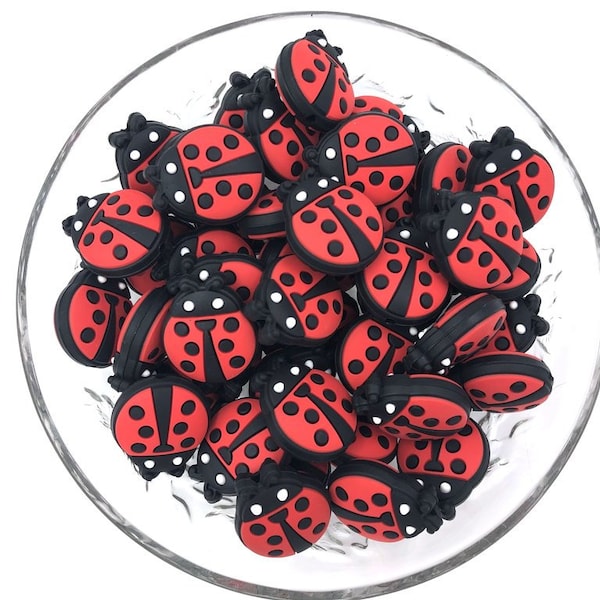 Red Ladybug Silicone Focal Beads,  Lady Bug Silicone Beads Beads,  Ladybug Shaped Silicone Beads,  Silicone Loose Beads, Wholesale Silicone
