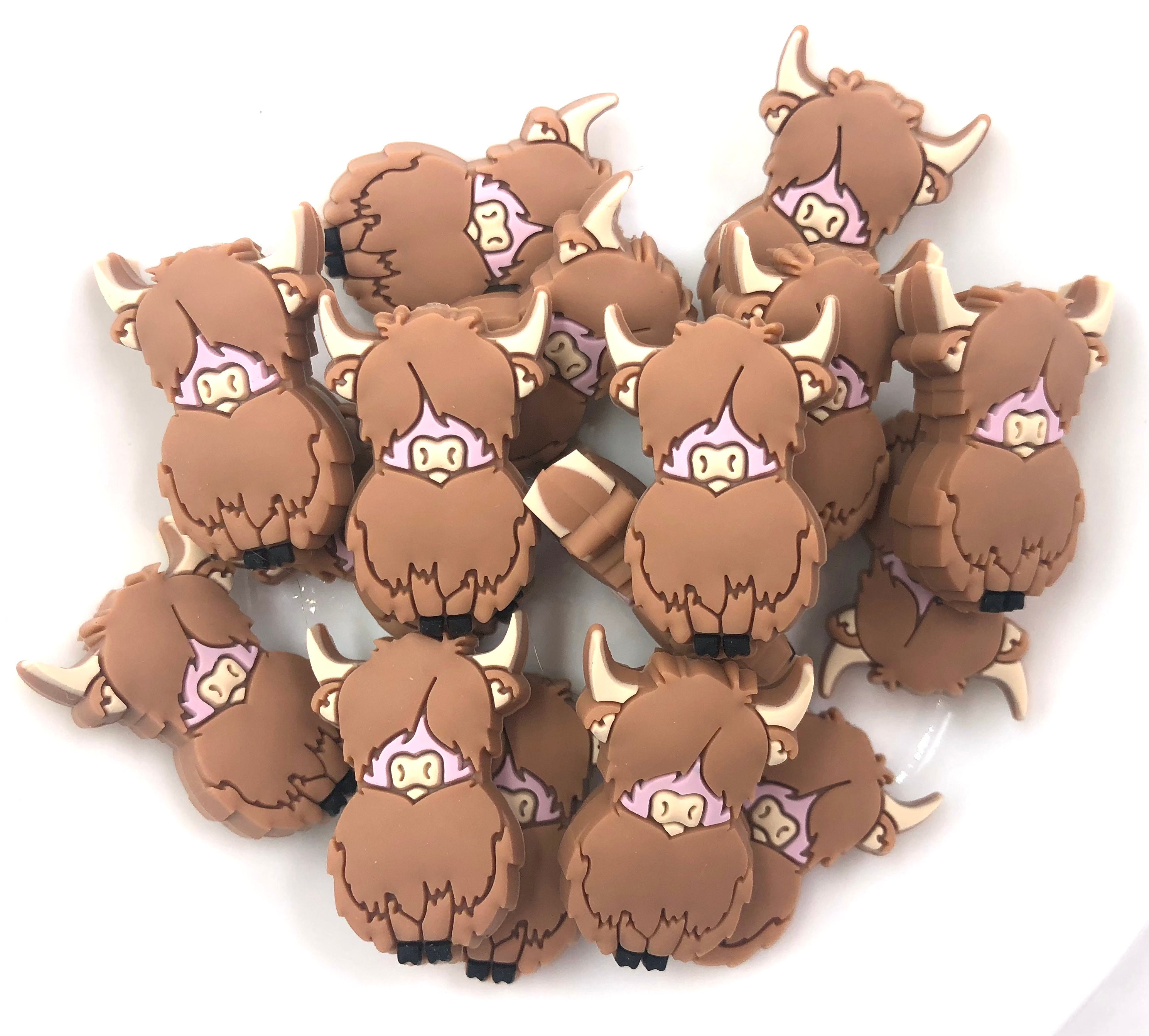 Caramel Brown Highland Cow Silicone Focal Beads,   Cow Silicone Beads,  Cow Shaped Silicone Beads,  Wholesale Silicone, Silicone Beads