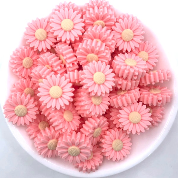 22mm Pink Quartz Daisy Silicone Focal Beads, Daisy Silicone Beads, 20mm Daisy Beads,  Flower Silicone  Beads,  Silicone Beads