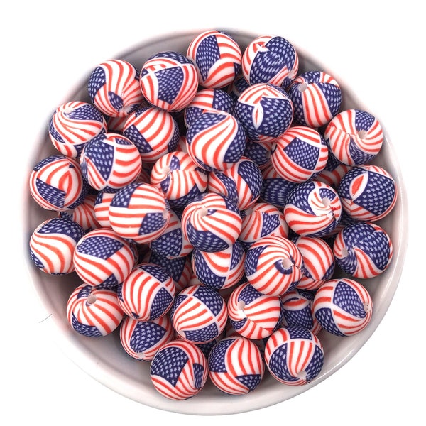 15mm Flag Print Silicone Beads, Flag Silicone Beads, American Flag Print Silicone Beads, Silicone Beads