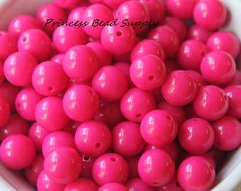 12mm Hot Pink Solid Beads Set of 20 or 50,  Mini Chunky Beads, Chunky Bubble Gum Beads, Gumball Beads, Acrylic Beads