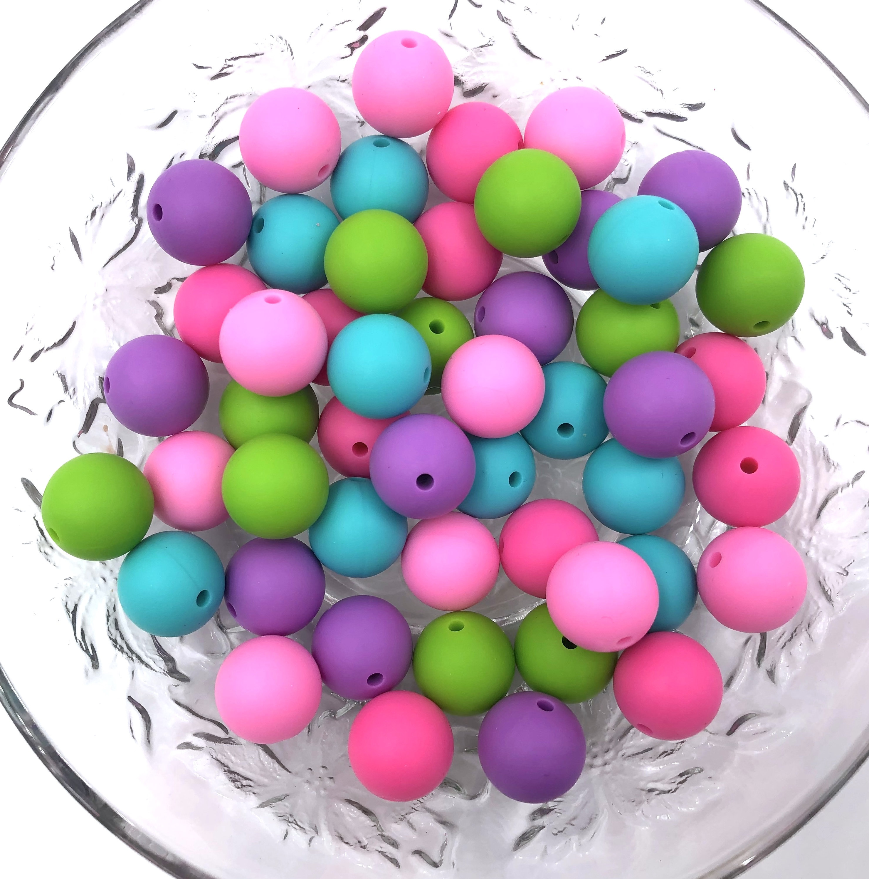 50 or 100 BULK Round Silicone Beads Pink Flamingo Green
