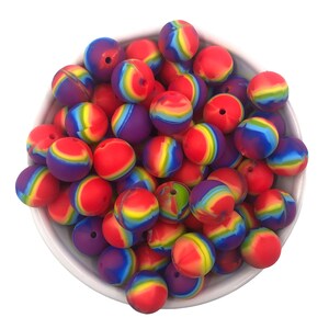 15mm Primary Rainbow Swirl Silicone Beads,  Rainbow Swirl Print Silicone Beads,  Print Silicone Beads, Marble Silicone Beads