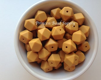 14mm Mustard Mini Hexagon Silicone Beads