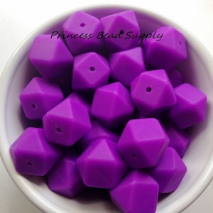 17mm Royal Purple Hexagon Silicone Beads, Set of 5 or 10,  Silicone Beads, , , Silicone Loose Beads,