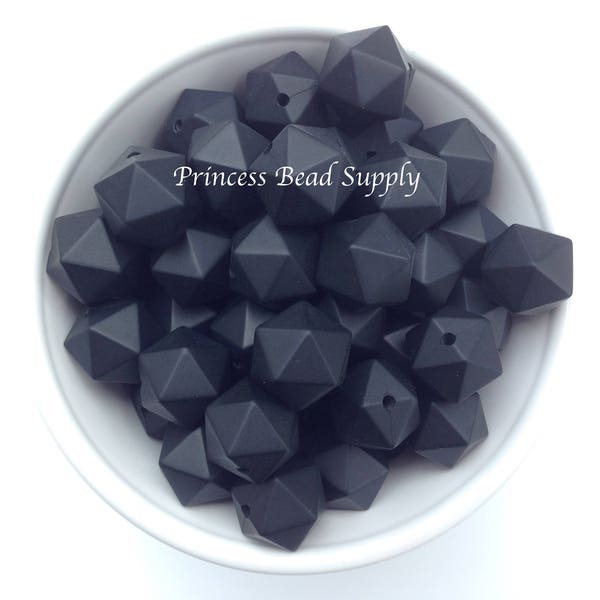 14mm Black Mini ICOSAHEDRON Silicone Beads, Mini icosahedron Silicone Beads, 100% Food Grade Silicone Beads, BPA Free, Sensory Beads