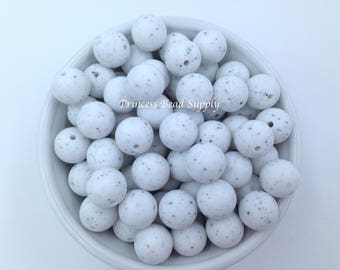15mm White Speckled Silicone Beads