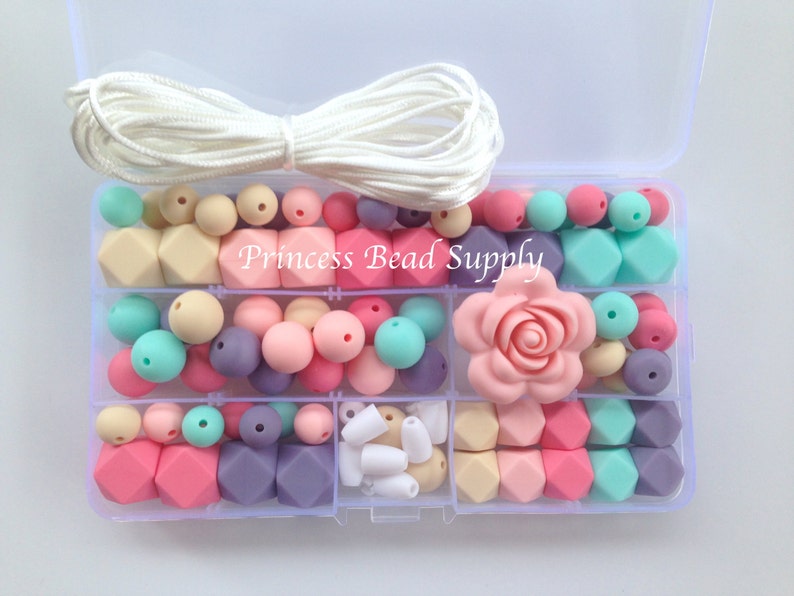 Make up to 5 necklaces Pink Rainbow Silicone Deluxe Necklace Kit Food Grade Silicone Beads DIY Silicone Teething Necklace Kit