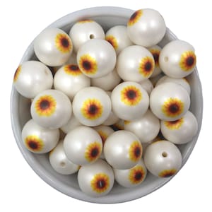 20mm Sunflower Printed Chunky Beads,   Flower Printed Beads,  Flower Acrylic Beads