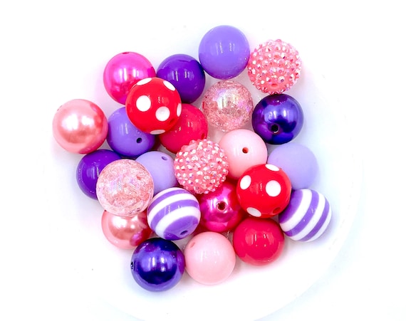 20mm Shades of Pink and Purple Chunky Bead Mix, Wholesale Beads, Chunky  Beads