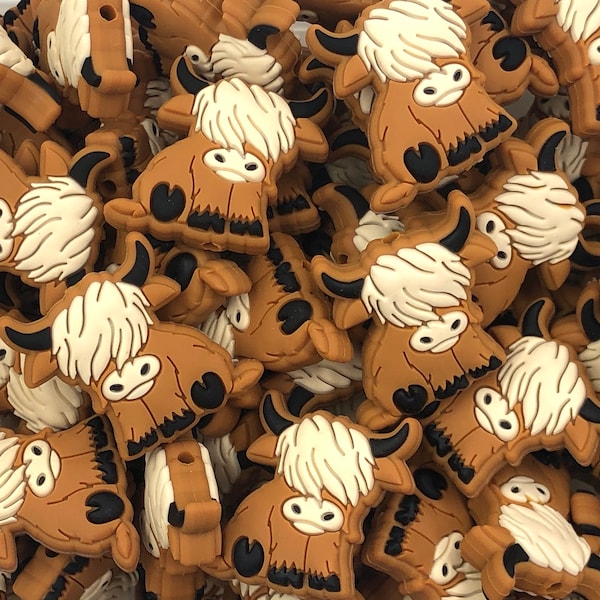 Highland Cow Silicone Focal Beads--DARK BROWN,  Cow Shaped Silicone Beads, Silicone Focal Beads, Silicone Beads