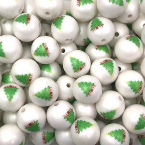 20mm Christmas Tree Printed Chunky Acrylic Beads