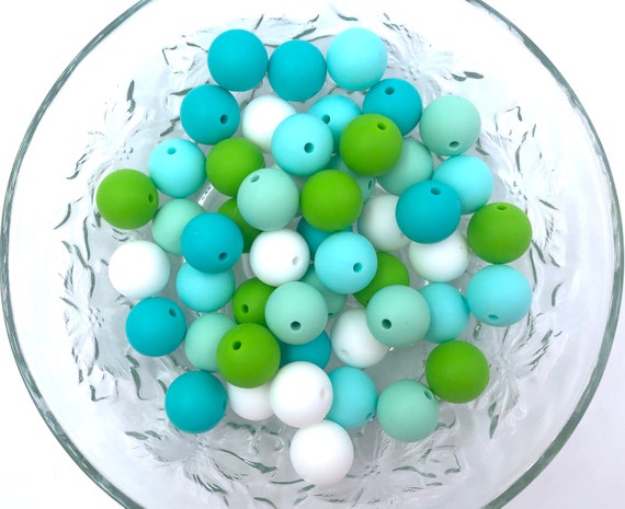 Shades of Green Mix, 50 or 100 BULK Round Silicone Beads