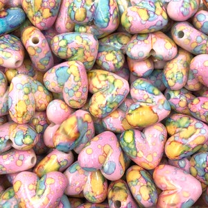 Light Pink Watercolor Heart Chunky Beads, Set of 5 Heart Beads,  20mm Heart Beads,  Valentine&#39;s Heart Beads