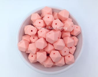 14mm Peach Peony Mini Hexagon Silicone Beads, Mini Hexagon Silicone Beads,  100% Food Grade Silicone Beads, Sensory Beads