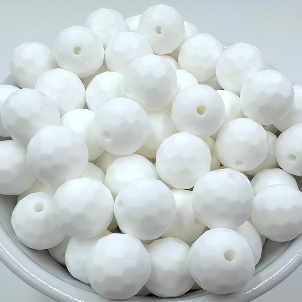 15mm White Multi-Faceted Silicone Beads, 15mm Faceted  Silicone Beads, Silicone Beads,  Silicone Beads Wholesale
