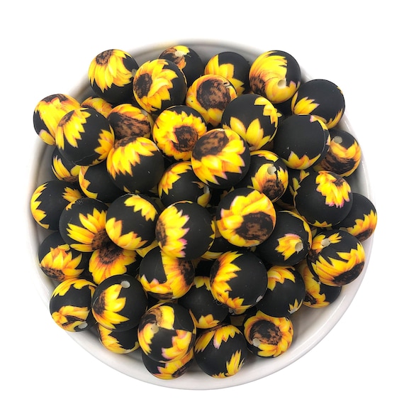 15mm Sunflower Flower Silicone Beads, Sunflower Silicone Beads, Sunflower  Print Silicone Beads, Silicone Beads