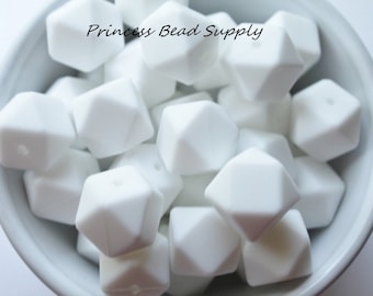 17mm White Hexagon Silicone Beads, Set of 5 or 10 Food Grade Silicone Beads, BPA Free, Loose Beads,