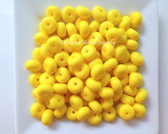 Yellow 14mm MINI ABACUS Silicone Beads, Mini Abacus 100% Food Grade Silicone Beads, BPA Free Sensory Beads, Silicone Loose Beads